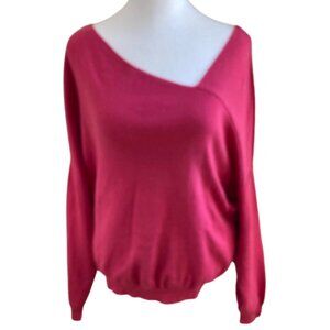 Umgee Women's Pink LS Asymmetrical Neckline Single Cold Shoulder Sweater, Small